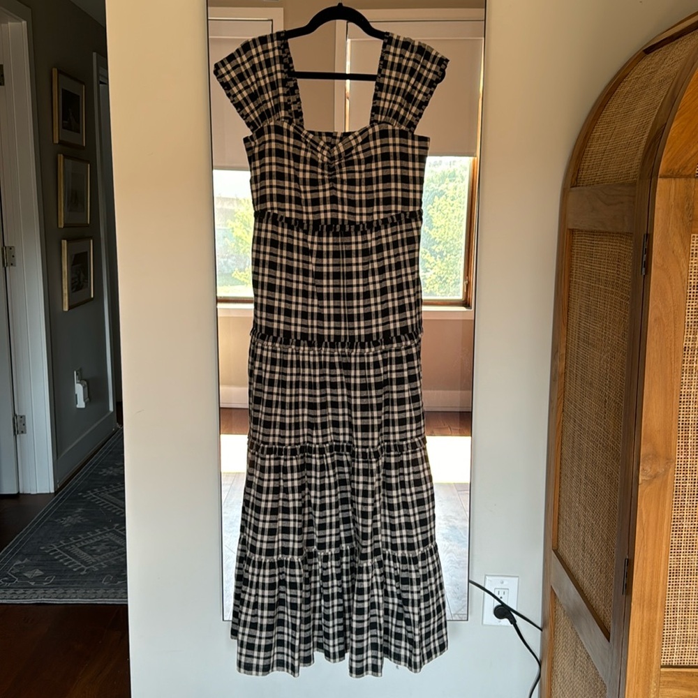 NEW / THE GREAT / Cap Sleeve Cotton Checkered Nightingale Midi Dress / 0